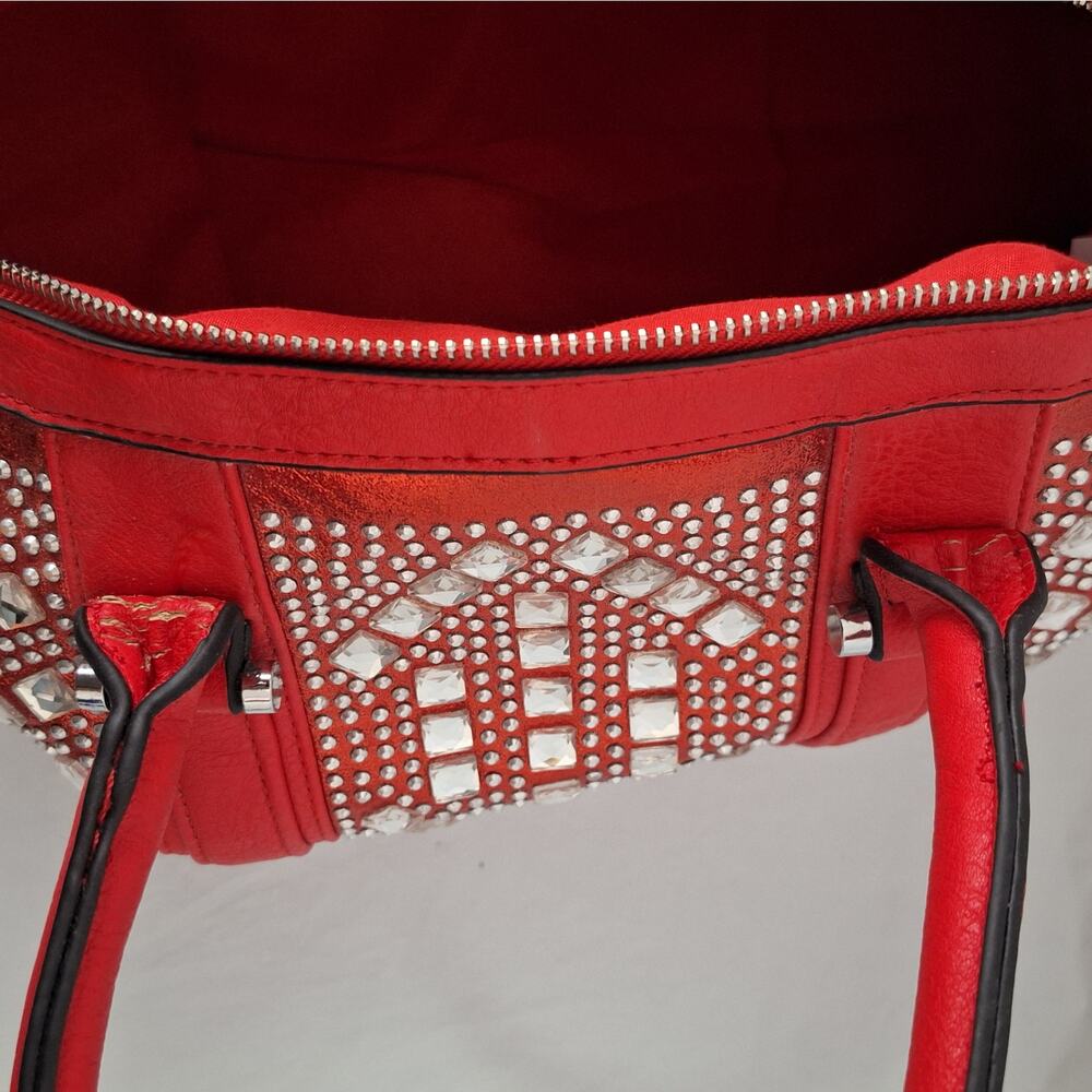Y2K-style Red Rhinestone Duffle Satchel Bag - Picture 7 of 11